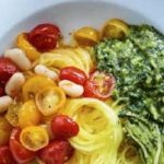 Spaghetti Squash with Roasted Tomatoes, Beans & Almond Pesto